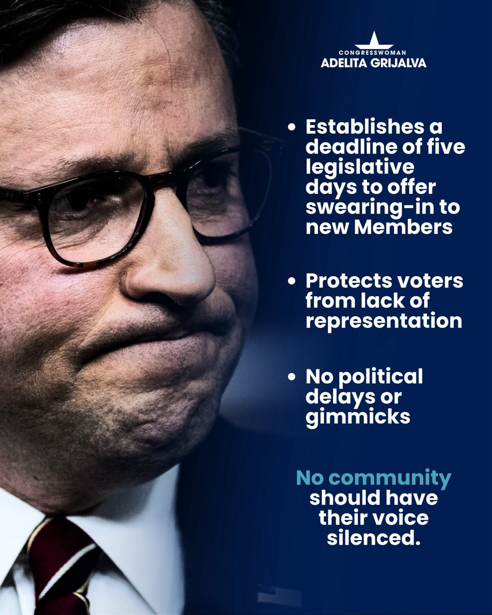 Rep_Grijalva's tweet image. Have you heard the news? I just introduced a bill to stop the Speaker of the House from  intentionally delaying swearing in Members of Congress — it’s called the No Delay in Representation Act.
