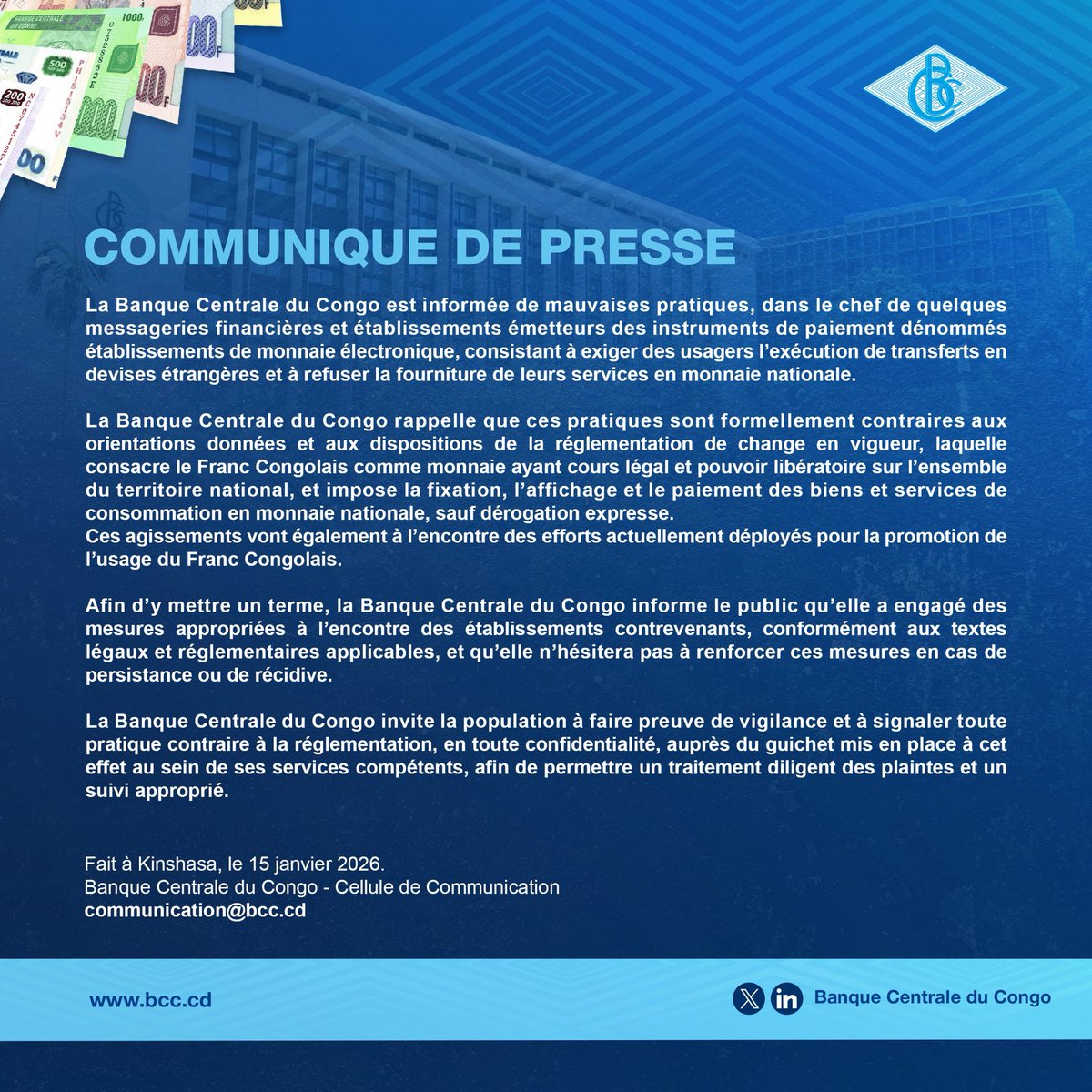Banque Centrale du Congo tweet media