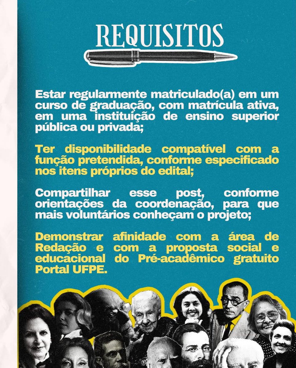 ufpecac's tweet image. Redação do Portal - UFPE abre vagas para monitores e professores de redação. Este é pra você, apaixonado por ensinar e quer ajudar estudantes da rede pública a conquistarem a vaga na universidade. Edital e inscrição: bit.ly/4sCrRrv

Instagram: instagram.com/redacaoportal