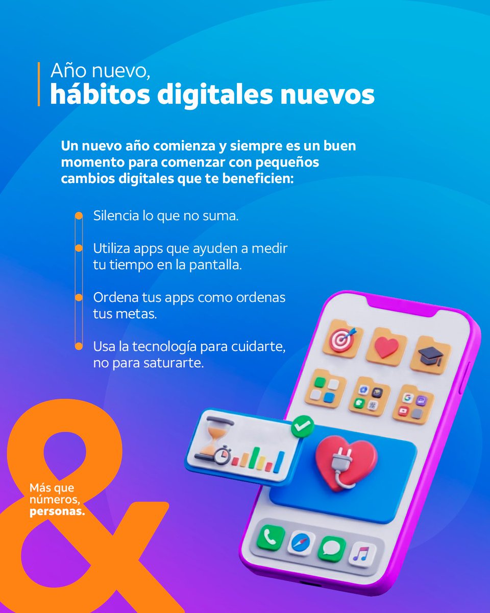 Empezar el año también es aprender a soltar lo que nos satura. 🌿📱
Hoy te compartimos algunos cambios digitales simples para que tu celular sume bienestar y te ayude a enfocarte mejor.

#MásQueNúmerosPersonas
