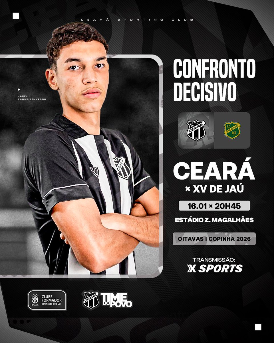 AMANHÃ TEM VOZÃO NAS OITAVAS DA COPINHA! 👴🏼🏁🏆

Nosso elenco vai enfrentar o XV de Jaú nesta sexta-feira (16), pelas oitavas de final da Copinha, às 20h45, no Estádio Zezinho Magalhães. 

📺 Transmissão: X Sports (YouTube)

Vamos buscar a vitória, CRIAS! ⚫️⚪️

#CearáSC
