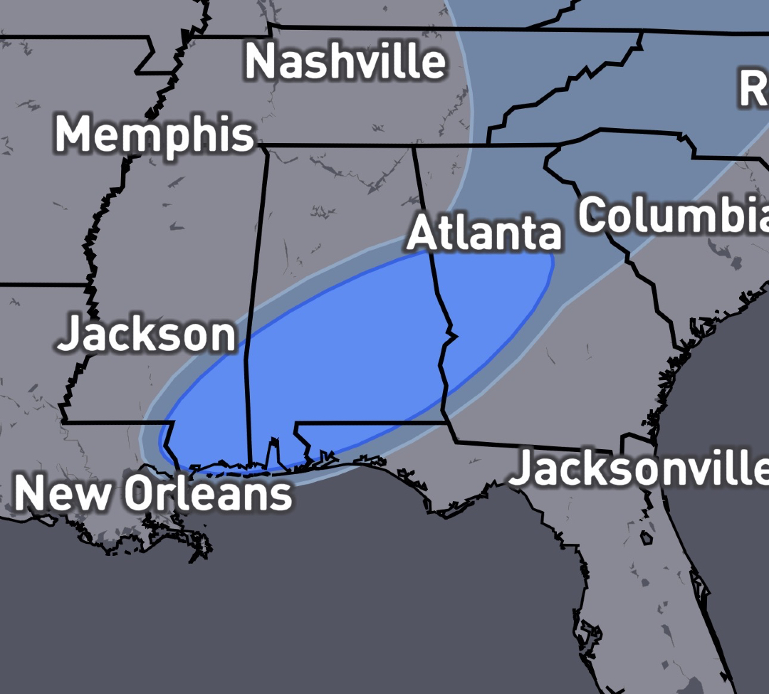 ryanhallyall's tweet photo. WOW! Day 3 Slight Risk for a winter storm in the DEEP South! This will be interesting. https://t.co/uk7OhZgQ5d