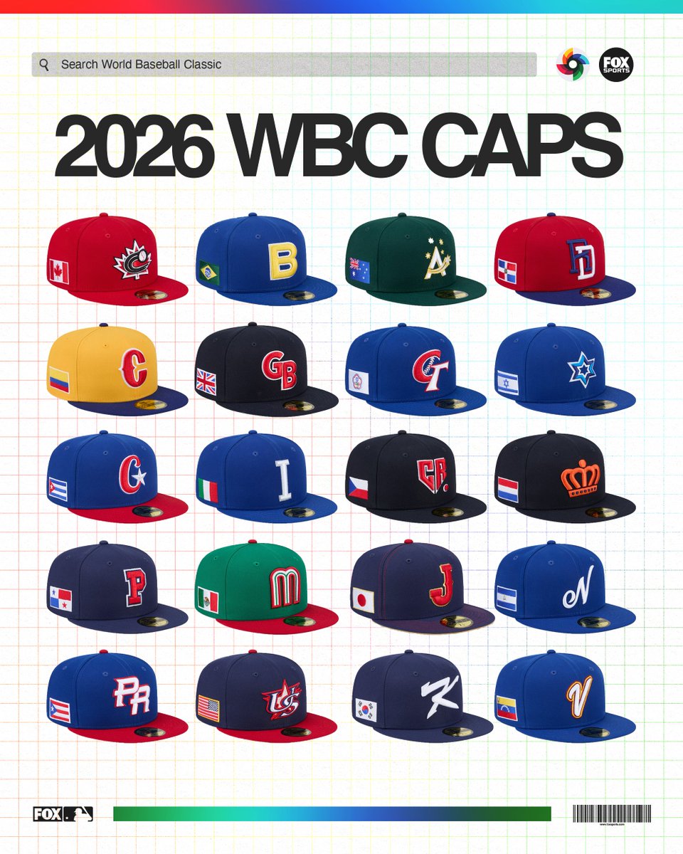 MLBONFOX's tweet image. The caps for the 2026 World Baseball Classic have been released! 🧢

Which hat will you be rocking during the WBC?