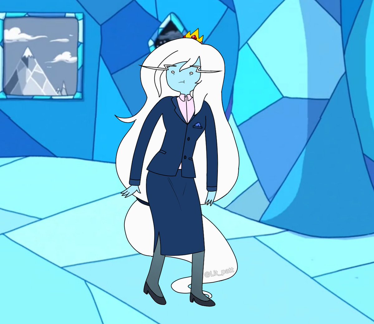 lit_patt's tweet image. En comentarios ví que querían ver a la Reina helada con traje. Y bueno, creo que así se hubiera visto en la serie. 🧊 

#adventuretimeFanart #FionnaandCake