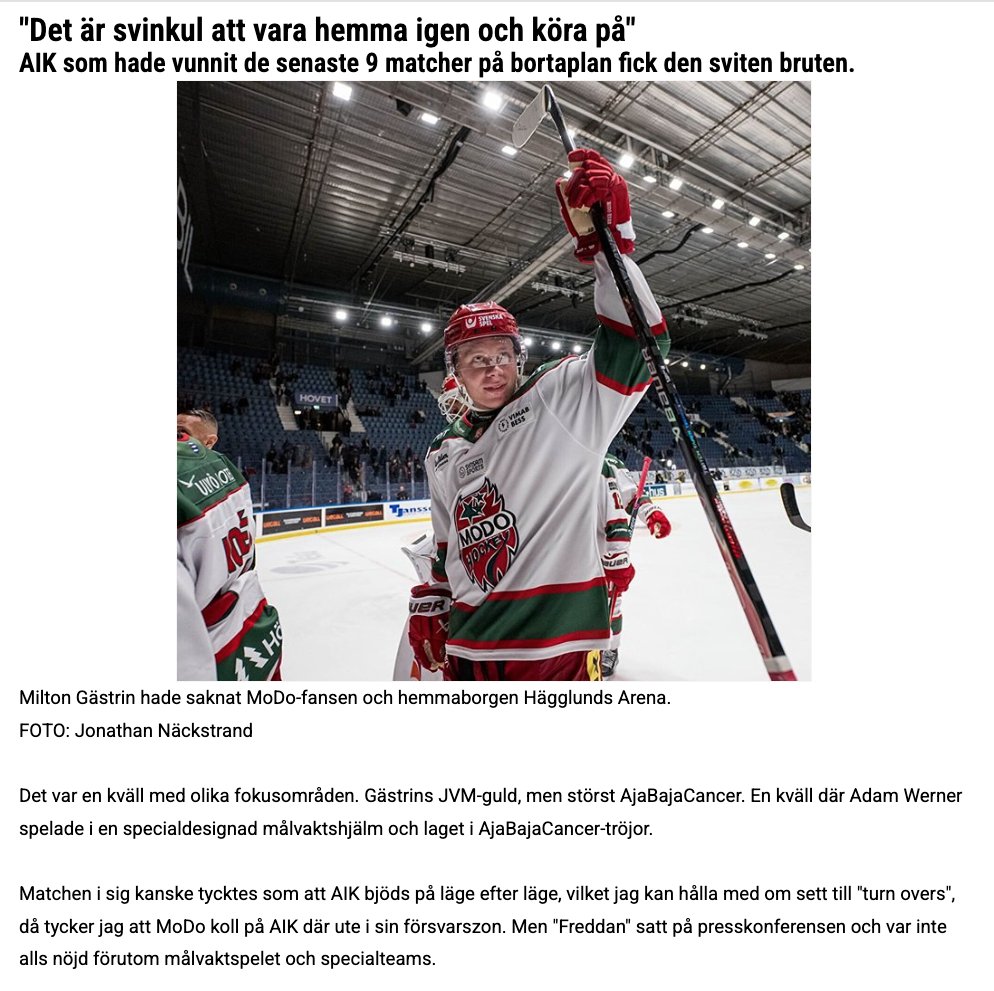 MackeFoppa's tweet image. Milton Gästrin var väldigt glad att fått spela på hemmaplan igen.
"Jag har saknat att få spela inför dessa som går på match efter match.."

#modose