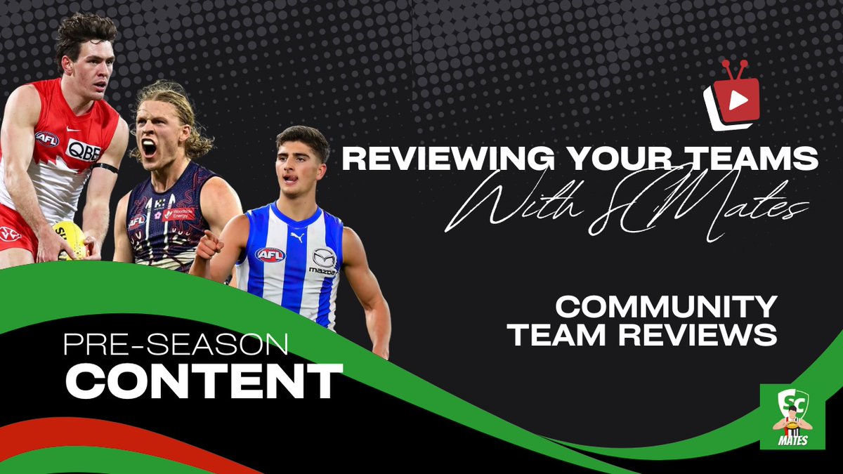 SCMates's tweet image. Community Team Reviews Out Now!

Now its your turn to be put under the SCMates microscope. We are back to analyse 4 sides sent through by you guys and see whether they are ready for the 26' season! Links 👇

YT: youtu.be/CRM6azRZu7I
Audio: podbean.com/media/share/pb…

#SuperCoach