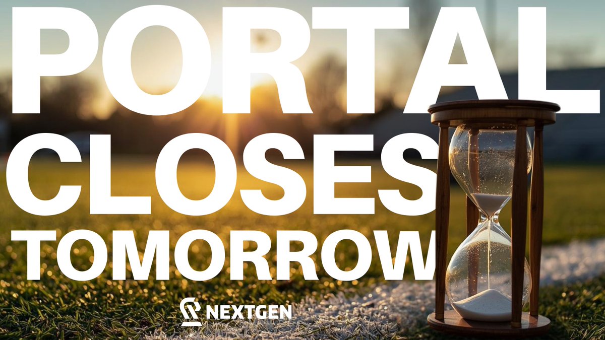NextgenProspect's tweet photo. PORTAL CLOSURE INCOMING ⏳

Tomorrow is the final day for prospects to enter the transfer portal. Track every entry in real time with NextGen. 📈

https://t.co/KBDM5afwYJ https://t.co/iD1K9i6lPh