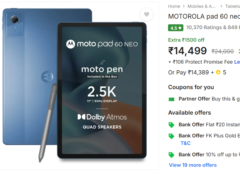 Moto pad 60 neo at just 13k with discount is the most insane tab deal out there.

Just disable updates on this device and you are good for 4 yrs easy.