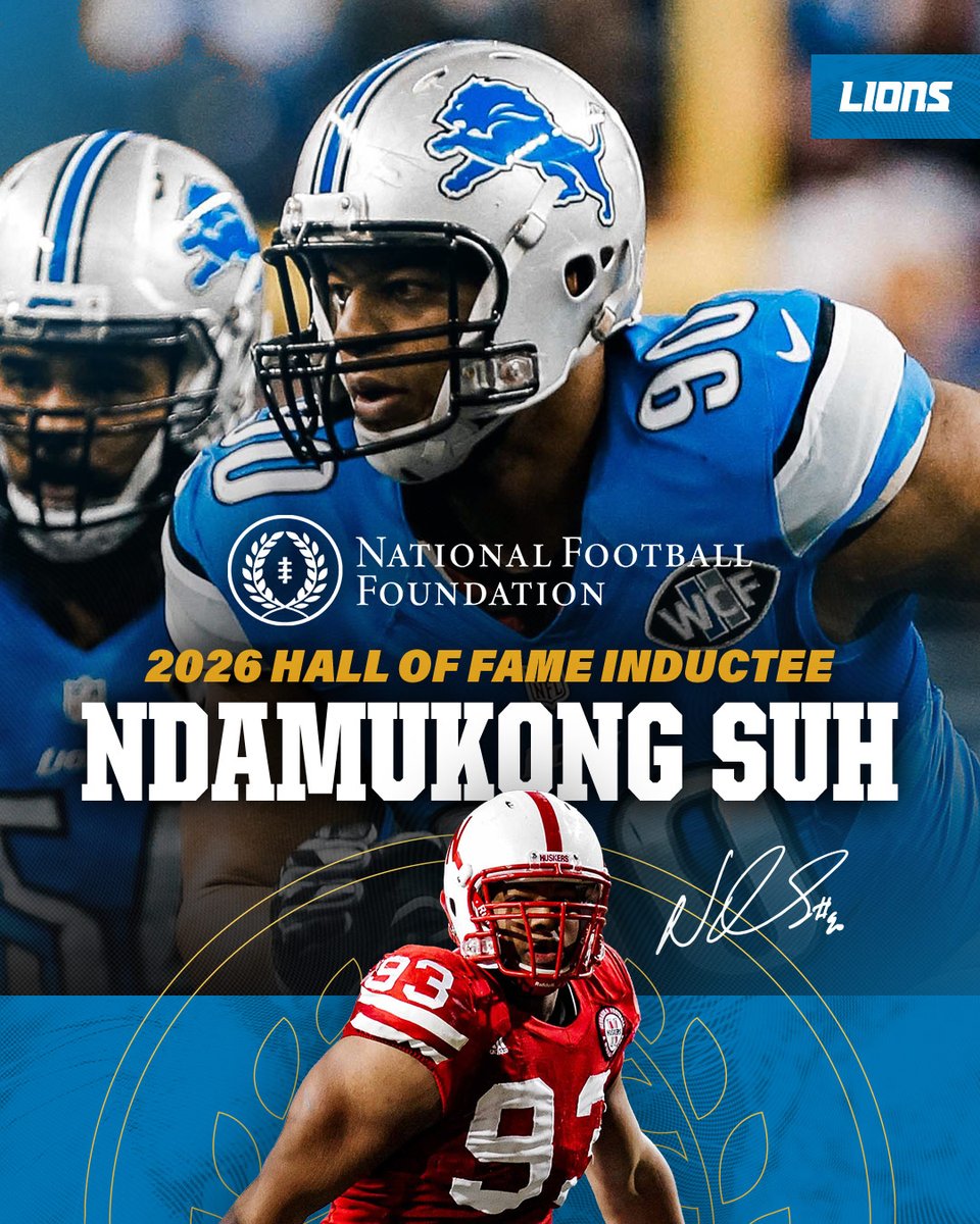 Lions's tweet image. Congrats to Herman Moore and Ndamukong Suh on being named to the College Football Hall of Fame Class of 2026!