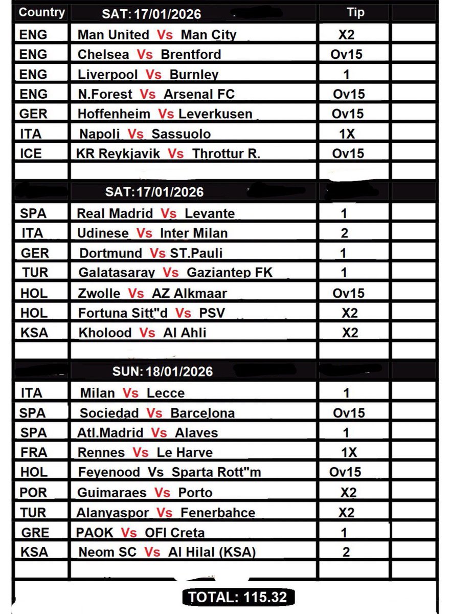 LevyKingTips's tweet image. 𝗦𝗔𝗧𝗨𝗥𝗗𝗔𝗬 𝗔𝗡𝗗 𝗦𝗨𝗡𝗗𝗔𝗬 𝗔𝗰𝗰𝗮 ⚽️☘️

115 ODDS 🍏👌