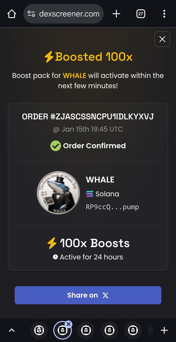 Whale Bay just got Boosted! ⚡️

 100x WHALE on DEX Screener!

100m Token burn coming next 🔥
#Solana #Crypto 
dexscreener.com/solana/RP9ccQk…