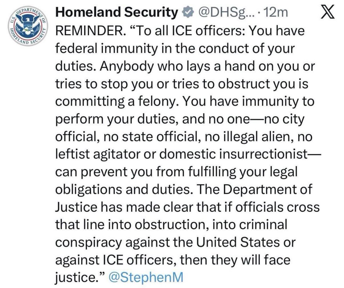 RepKamlagerDove's tweet image. REMINDER: ICE officers DO NOT have federal immunity. Yet another lie from an admin that lies constantly and ignores the law—that’s why they have a losing record in lawsuits supported by @HouseDemocrats.
 
There WILL BE accountability for illegal, reckless actions by DHS.