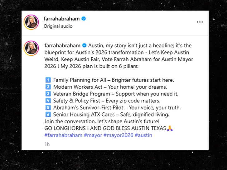 TMZ's tweet image. Farrah says she's running for mayor in 2026, but we kinda burst her bubble with some quick fact-checking after we called up City Hall during our live interview and confirmed the election isn't until 2028...