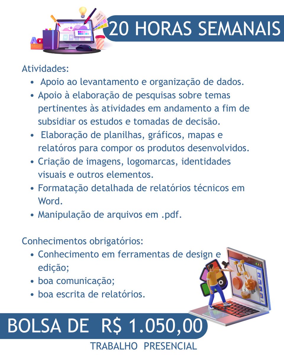 LabtransUFSC's tweet image. 🎨 Você é estudante de Design e quer colocar sua criatividade em prática?
O LabTrans/UFSC está com uma nova vaga de estágio presencial aberta para quem está cursando graduação em Design!
📌 O que você vai fazer?

Apoiar no levantamento e organização de dados

Pesquisar temas…