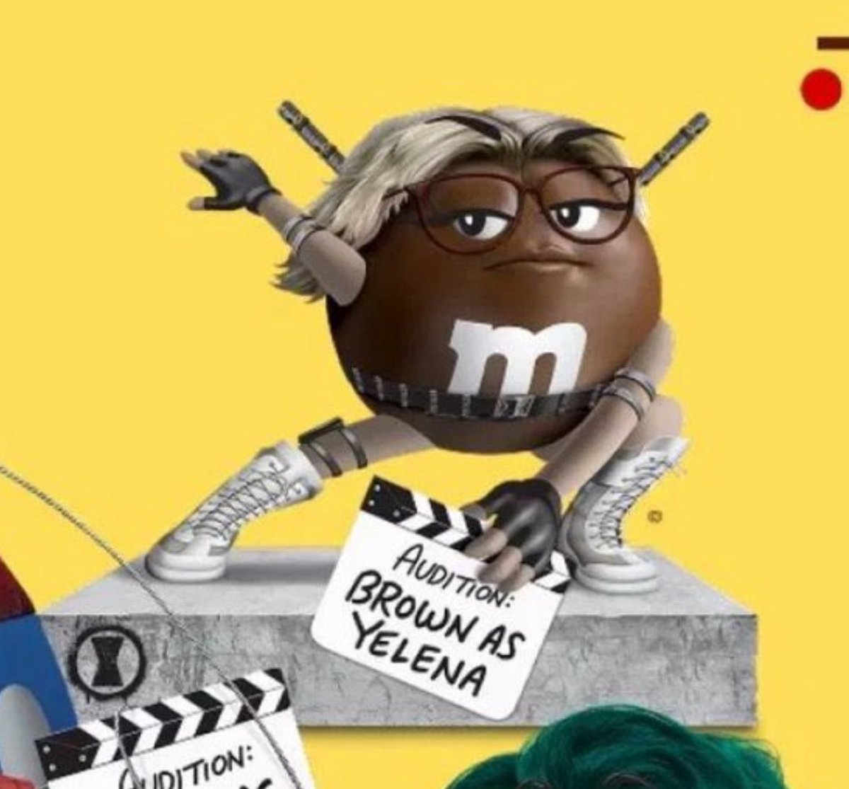 xyelenaswifex's tweet photo. Yelena as an M&amp;M is killing me https://t.co/3iO8DhuONp