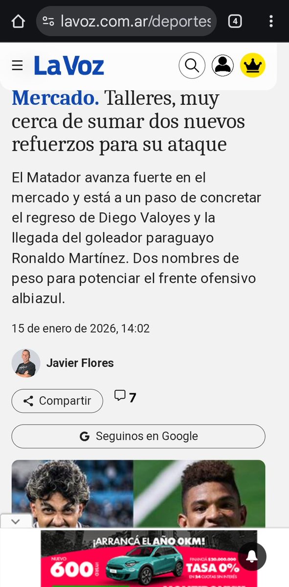 Es inminente lá..placa azul de oficializacion de las vuelta #Talleres de Diego Valoyes y del goleador de la Liga Profesional Ronaldo Martinez  Anuncios de las respectivas compras al caer. Toda la imfo <a href="/HGarcia_MundoD/">Hugo García</a>.