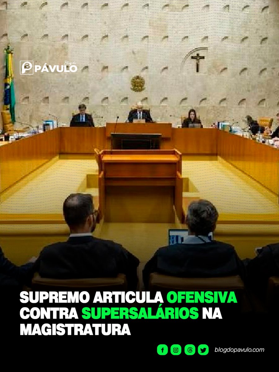 Blogdopavulo's tweet image. ❎💰 

Ministros do Supremo Tribunal Federal (STF) articulam, nos bastidores, a retomada do julgamento de ações que podem limitar benefícios extras pagos a juízes em todo o país.

A iniciativa busca destravar processos parados há anos.

blogdopavulo.com/supremo-articu…