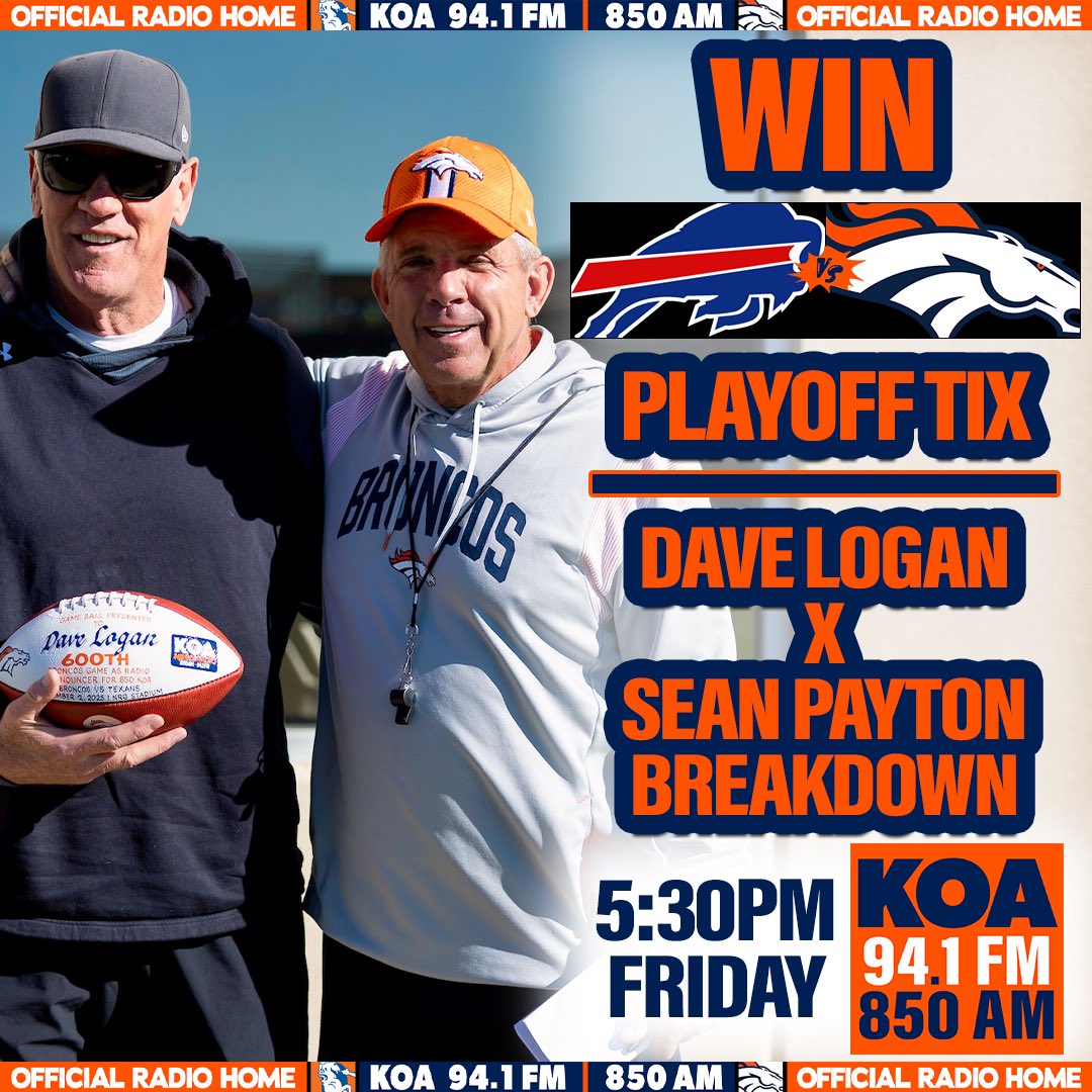 KOAColorado's tweet image. 3 ways to win Bills-Broncos playoff tix ⬇️
 
1️⃣ REPOST this &amp;amp; reply with #sweepstakesentry to win right here!
 
2️⃣ LISTEN to KOA 5:30pm Friday!

3️⃣ GO to the KOA IG!

GOOD LUCK! 🤞