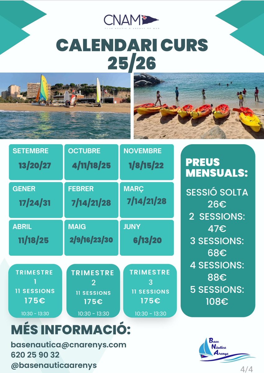 Aquest proper dissabte dia 17 de gener comencem el segon trimestre d'Extraescolars BNAM
No t'ho perdis!
#extraescolarsBNAM
<a href="/radioarenys/">Ràdio Arenys</a>
<a href="/cnarenys/">CNAM</a>
<a href="/vela_cat/">Federació Catalana de Vela</a> <a href="/esportcat/">Esports</a> <a href="/educaciocat/">Educació</a> <a href="/portsgencat/">Ports de la Generalitat</a> <a href="/bcnautica/">Barcelona Capital Nàutica</a>