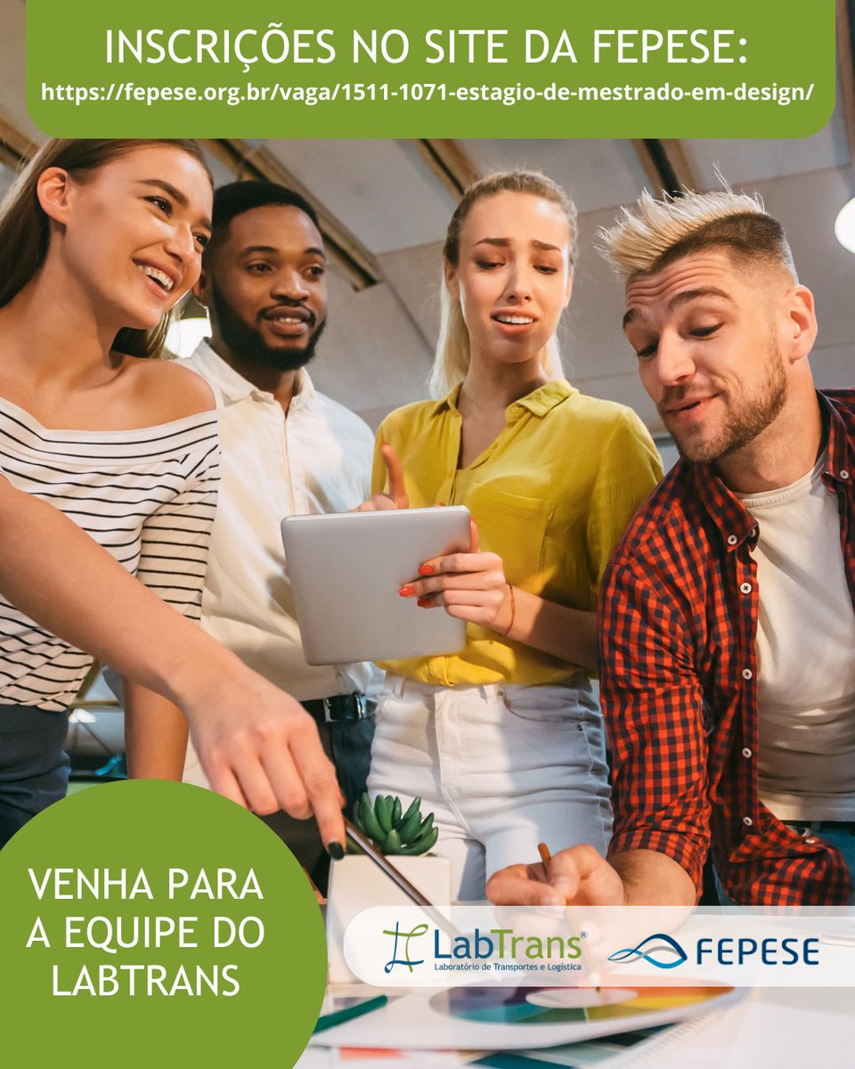 LabtransUFSC's tweet image. 🎯 Você está no mestrado em Design e quer um estágio que valorize suas habilidades criativas e analíticas?
O LabTrans/UFSC está com vaga aberta para estágio presencial voltado a estudantes de mestrado em Design! Uma oportunidade para atuar em projetos estratégicos e colocar seus…
