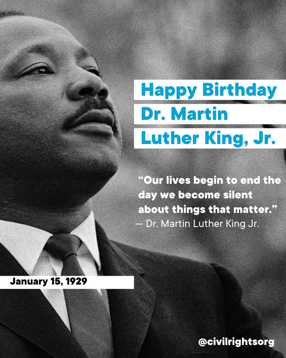 civilrightsorg's tweet image. Today we honor the life and legacy of Dr. Martin Luther King Jr. on his birthday.

Dr. King spoke with moral clarity even when it was costly.  On his birthday, we remember that his vision for this country was rooted in equal protection for all.