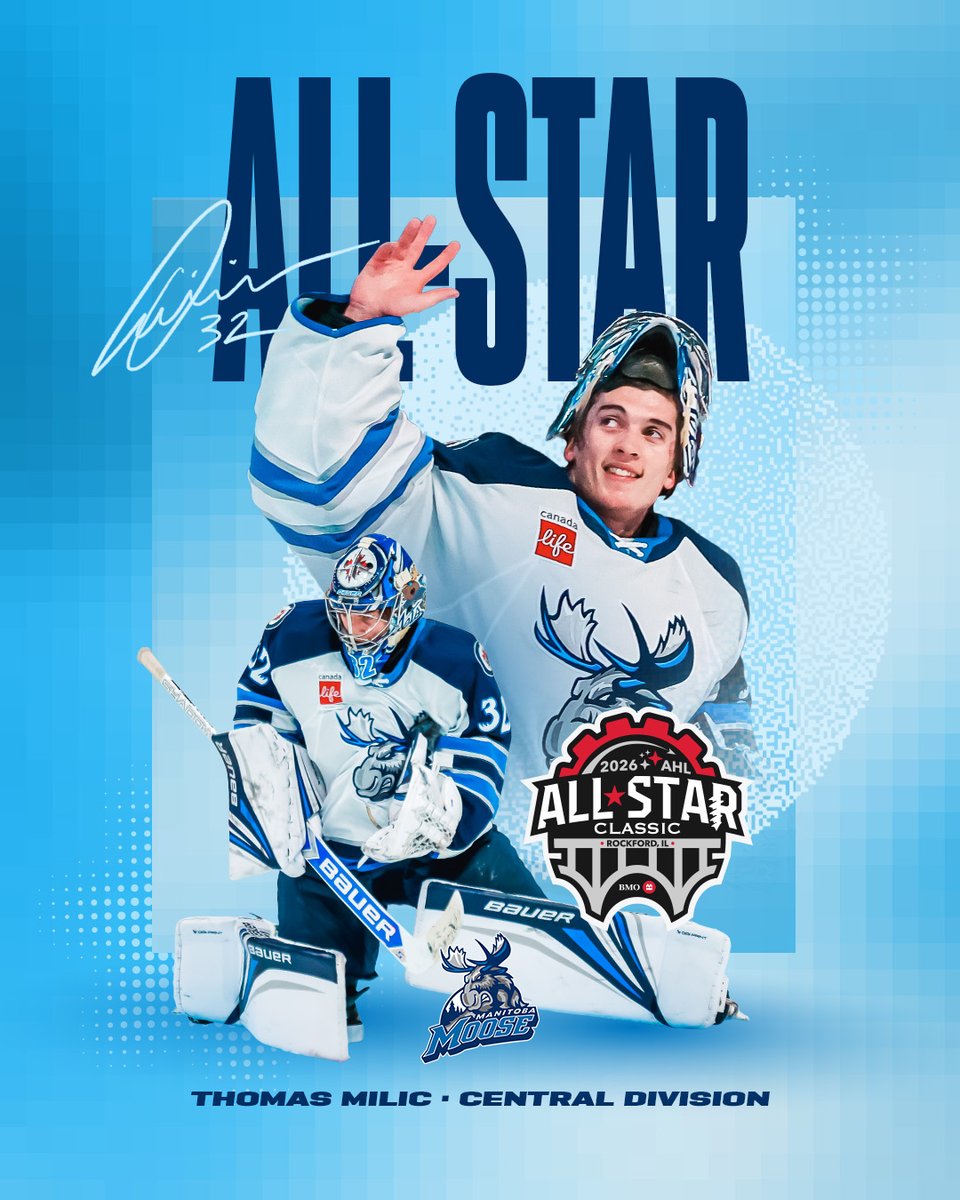 ManitobaMoose's tweet image. MILLY MAGIC 🪄

The #MBMoose, in conjunction with the @TheAHL, announced today Thomas Milic has been named to the 2026 AHL All-Star Classic, presented by BMO.

🗞️ | bit.ly/4qZ2wqk