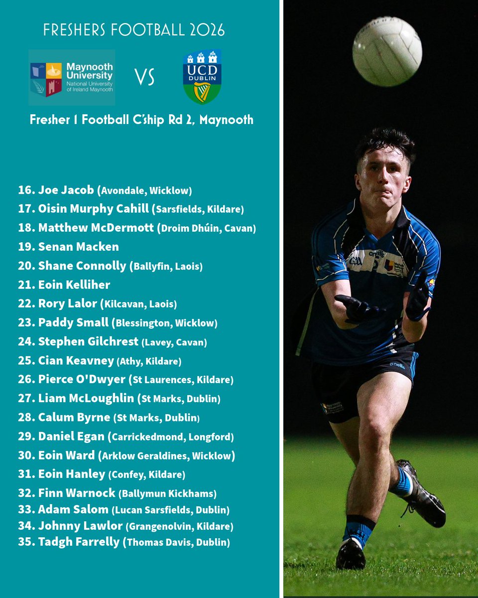 The starting team and replacements for tonight's Freshers Football Championship showdown with <a href="/UCDGAA/">UCD GAA CLUB</a>  

#mugaafamily