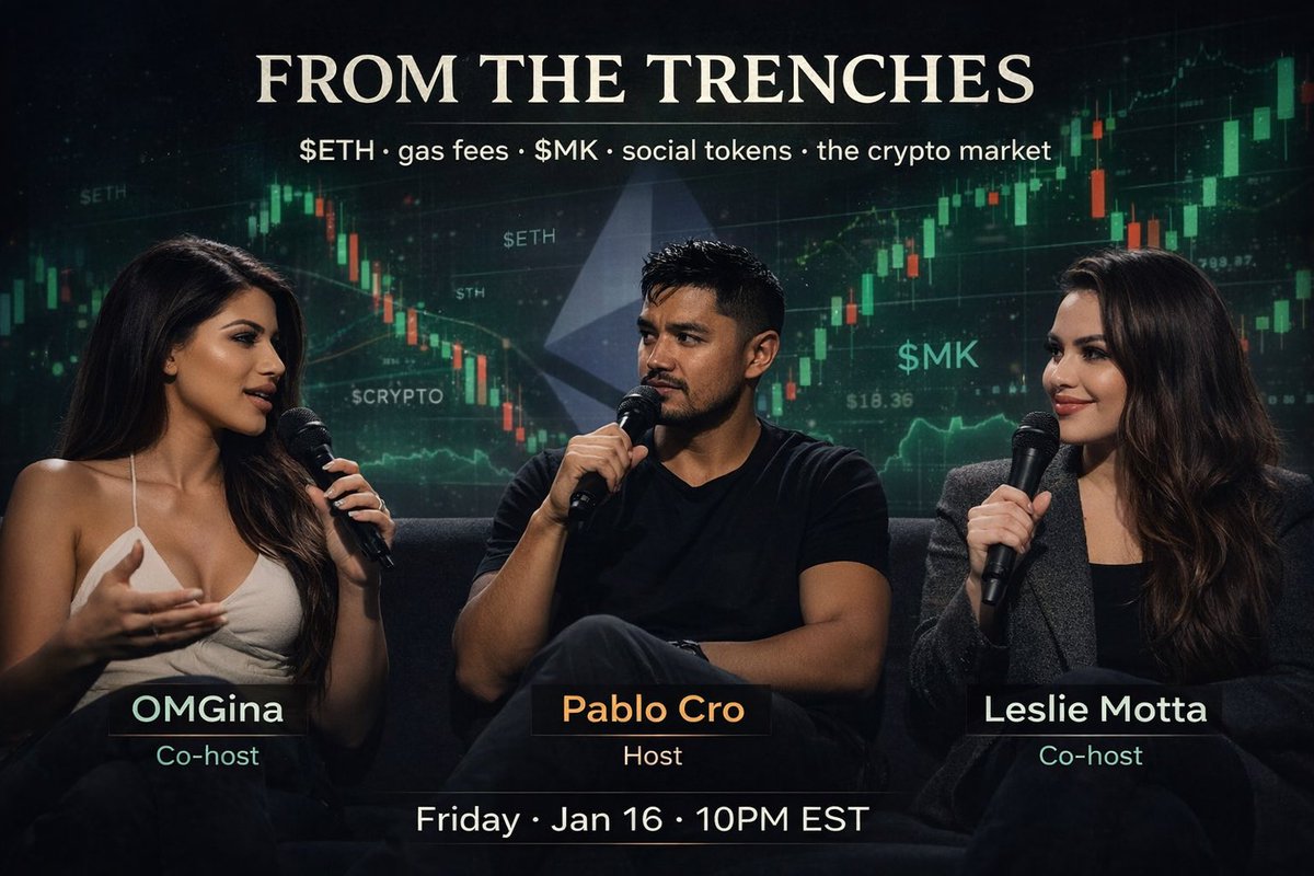 Based_AllMight's tweet image. 🕳️ Trenches · 🎙️ Conversations 👀
What are you doing Friday night?

In the trenches? Come join the conversation with @Pablo_cro @OMGinaeth &amp;amp; @LeslieM0tta

$ETH memes &amp;amp; gas fees
$MK
the crypto market

Jan 16 · 10PM EST
Set the reminder ⬇️🎧
or keep arguing with strangers online