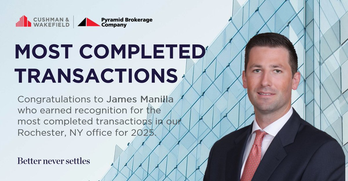 We are pleased to announce a new name in our annual recognition! Congrats to James Manilla for completing the most transactions in our Rochester office in 2025. With 28 completed deals! 

 #CRE #TopProducer