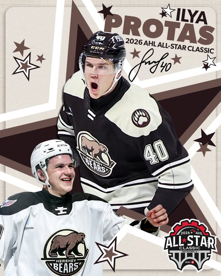 TheHersheyBears's tweet photo. Lil Pro = big star 

Ilya Protas will represent the Bears at the 2026 AHL All-Star Classic in Rockford, Illinois ⭐️

📰: https://t.co/ZuBKMh1t5H https://t.co/5l7fKv6EeH