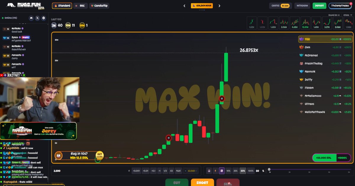 WE FINALLY HIT A MAX WIN ON <a href="/RugsDotFunX_/">RugsDotFun</a> 

$SOL GIVEAWAY NOW ⚡️
• DROP A LIKE &amp; RT
• DROP SOLANA WALLETS 👇
• Join stream kick.com/jerzynft
• Sign up for a free crate rugs.fun/?ref=jerzy