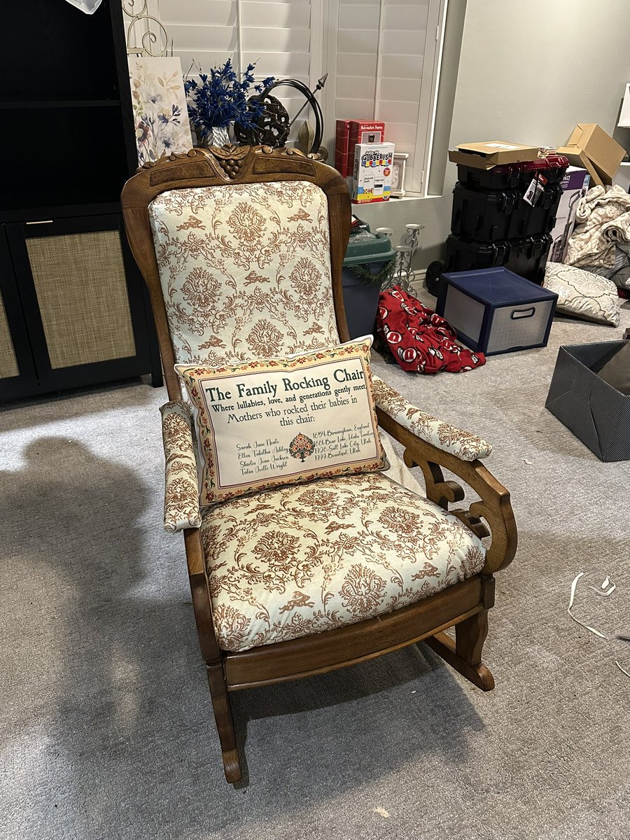 My younger sister is having her first child in a few months and so for Christmas my family decided to do something really special.

We came in possession of my great, great grandmother’s rocking chair. It was the only possession she took with her to America from England in the