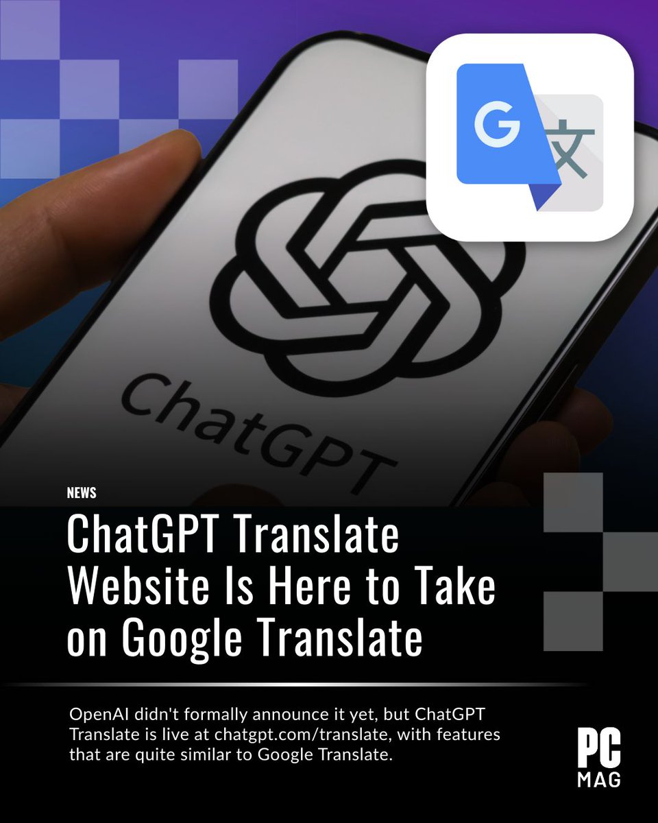 PCMag's tweet image. #ChatGPT has been able to translate text for years, but #OpenAI has now released a dedicated tool to compete with #GoogleTranslate on web.

The company didn't formally announce it yet, but it's live at . 

Read more on PCMag 🔗 pcmag.com/news/chatgpt-t…