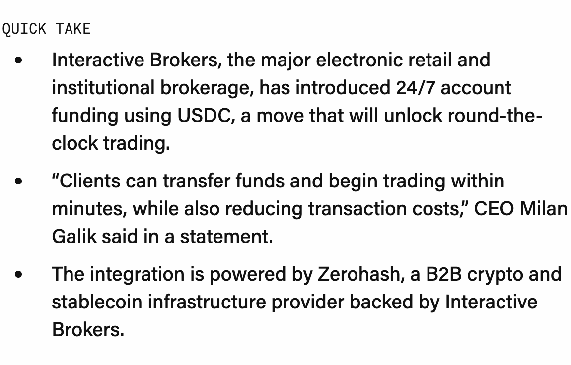🔥 NEW: Interactive Brokers enables 24/7 account funding using USDC across  Ethereum, Solana, and Base, with plans to add Ripple and PayPal stablecoins  as soon as next week.
