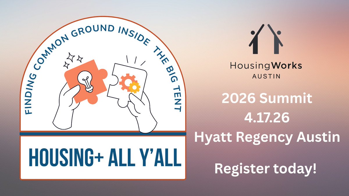 HousingWorks Austin is happy to announce our 2026 Summit- “Housing+ All Y’all: Finding Common Ground Inside the Big Tent”, on Friday, April 17, 2026. Early bird registration is open now!

housingworksaustin.org/2026-summit-ho…