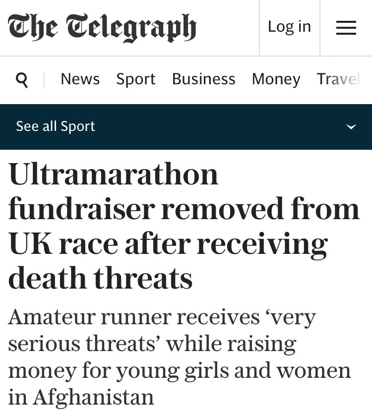 This is so appalling. A female athlete, Sarah Porter, was withdrawn from this race after death threats. She is raising money for women in Afghanistan. Please support her if you can. 

gofundme.com/f/sarah-porter…