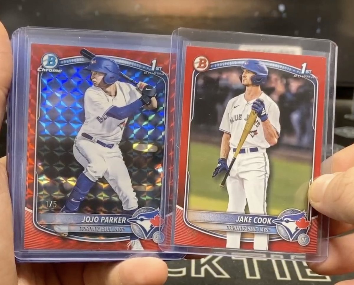 I pulled these 2 /5s in the same break with <a href="/blacktiebreaks/">BlackTie Breaks</a> yesterday!

Jojo Parker Red Geometric Refractor 1/5 🔥
Jake Cook Red Border 1/5 

I'll entertain offers... 
<a href="/CardPurchaser/">Card Purchaser</a>