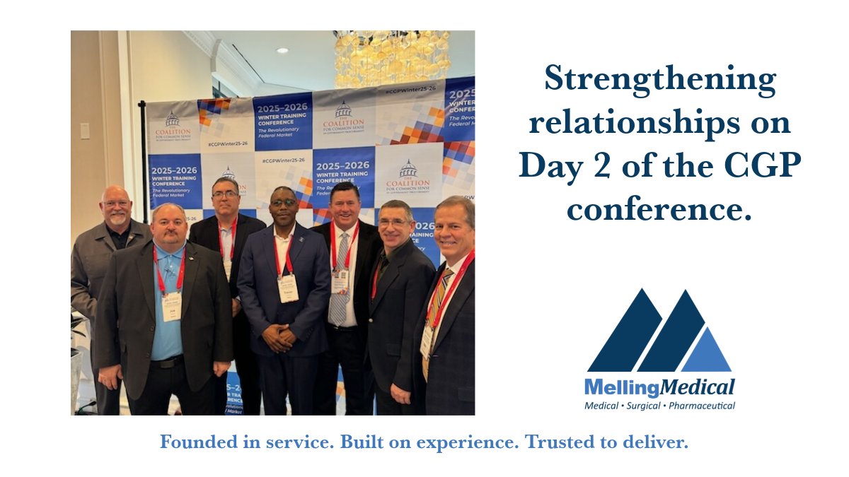 MellingMedical's tweet image. Our team is enjoying Day 2 of the @TheCGPOrg Spring Conference, hearing the latest from government experts on the procurement changes associated with the Revolutionary FAR overhaul. Pictured here with our friends from @steris. #CGPWinter2026