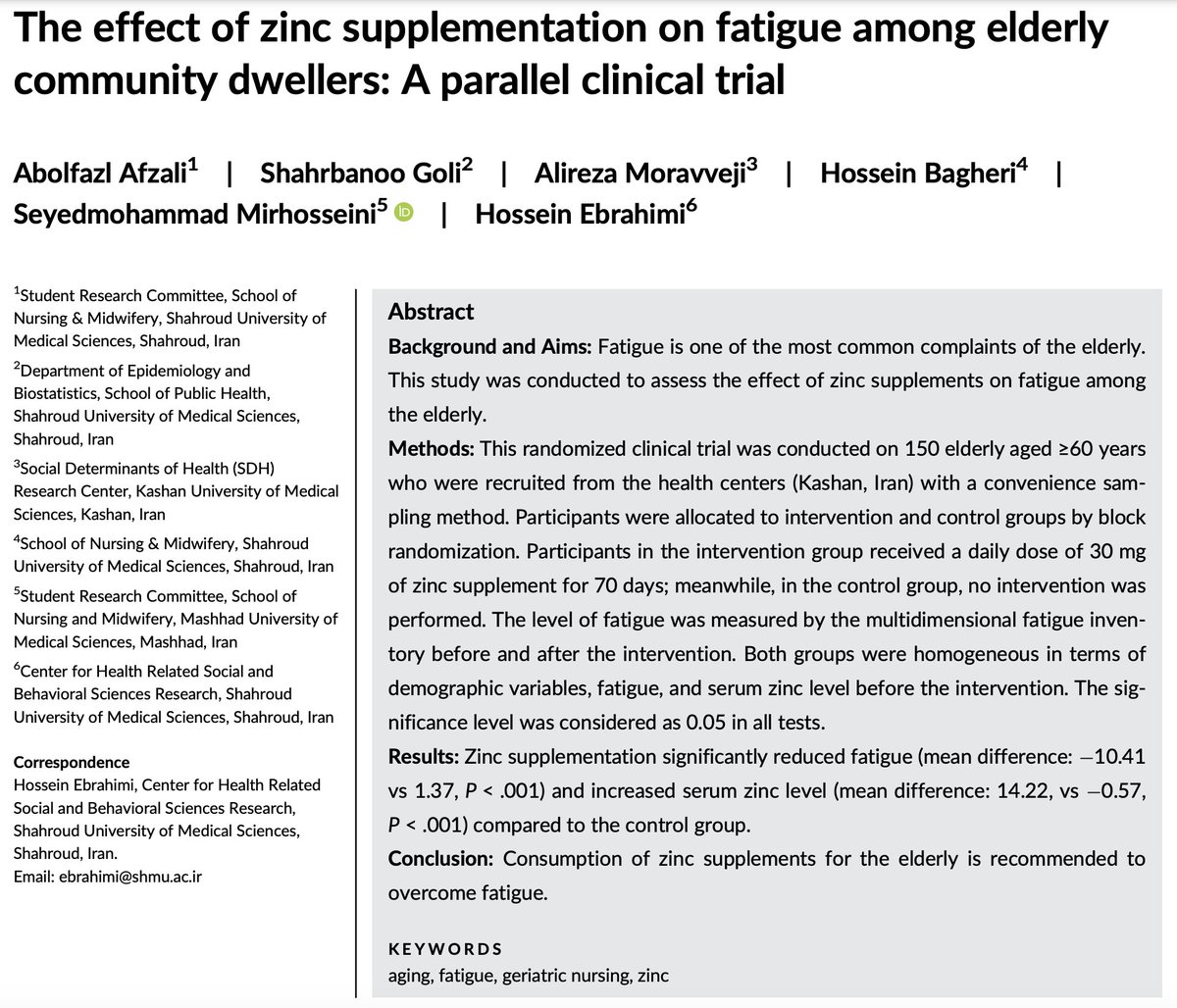 Zinc improves fatigue by ~20% in a clinical study.

30 mg per day. 

Zinc:

‣ Enhances mitochondrial energy production
‣ Has anti-inflammatory function
‣ Required in hormonal signaling + production

and levels declines in aging.

Oysters, liver, meat.