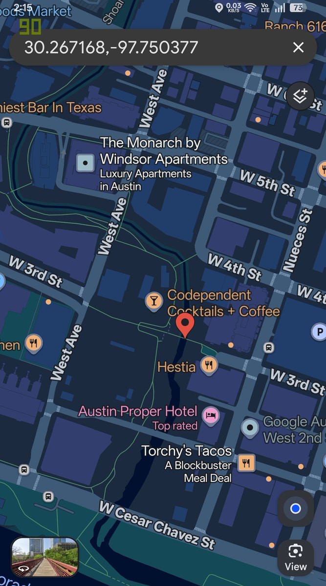 The pedestrian bridge crossing over Shoal Creek in downtown #Austin has been closed off by CSI + 8 cruisers.

This may have something to do with the homeless camp beneath the bridge. 
#atx