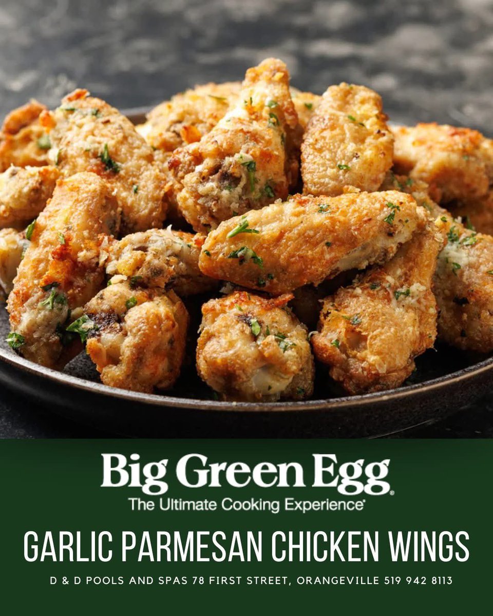 DDpoolsOville's tweet image. This Garlic Parmesan Chicken Wings recipe combines crispy, tender wings with a savory blend of garlic, Parmesan cheese, and herbs. 

Follow recipe at
thebbqbuddha.com/big-green-egg-…

D &amp;amp; D Pools and Spas
78 First Street, Orangeville
(519) 942-8113

#BBQ #BigGreenEgg #DDPools #Spa #Pool