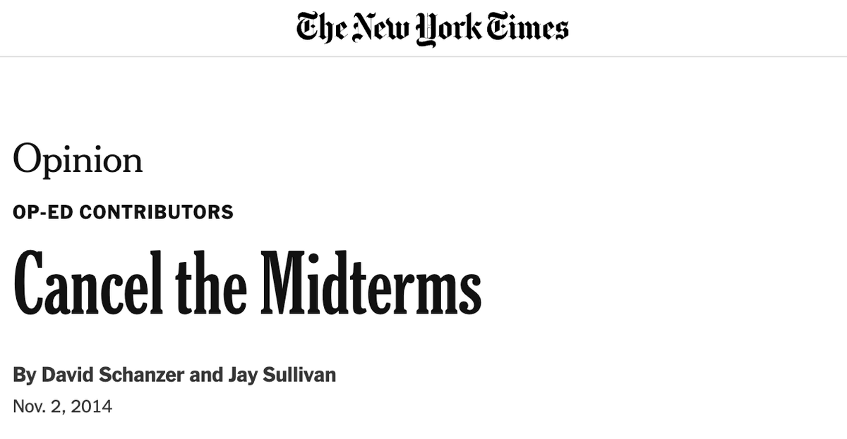 ChristianHeiens's tweet image. New York Times headline 12 years ago: "Cancel the Midterms because they derail Obama's agenda and are too White."