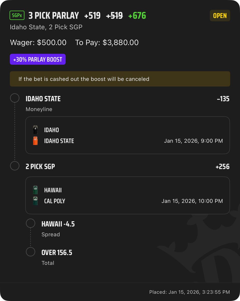 DK | 30% CBB boost 🏀 

+676 against <a href="/GetBettorOdds/">Bettor Odds</a> fair +556 ✅ 

18.3% EV, QK 0.68u

<a href="/pikkitsports/">Pikkit</a> link to tail 👉 quickpick.pikkit.com/betslip/46223e…