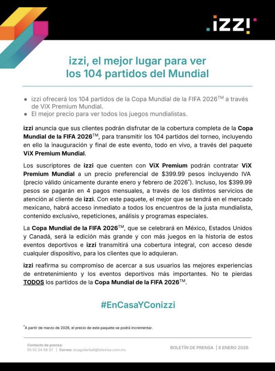 Ver 📺 los 104 partidos del Mundial 2026 SOLO estarán por <a href="/VIX/">ViX</a> ya sea contratando el paquete específico en VIX o en IZZI. Hay q aprovechar ahora q hay promoción….. ante los inalcanzables precios de los boletos FIFA.