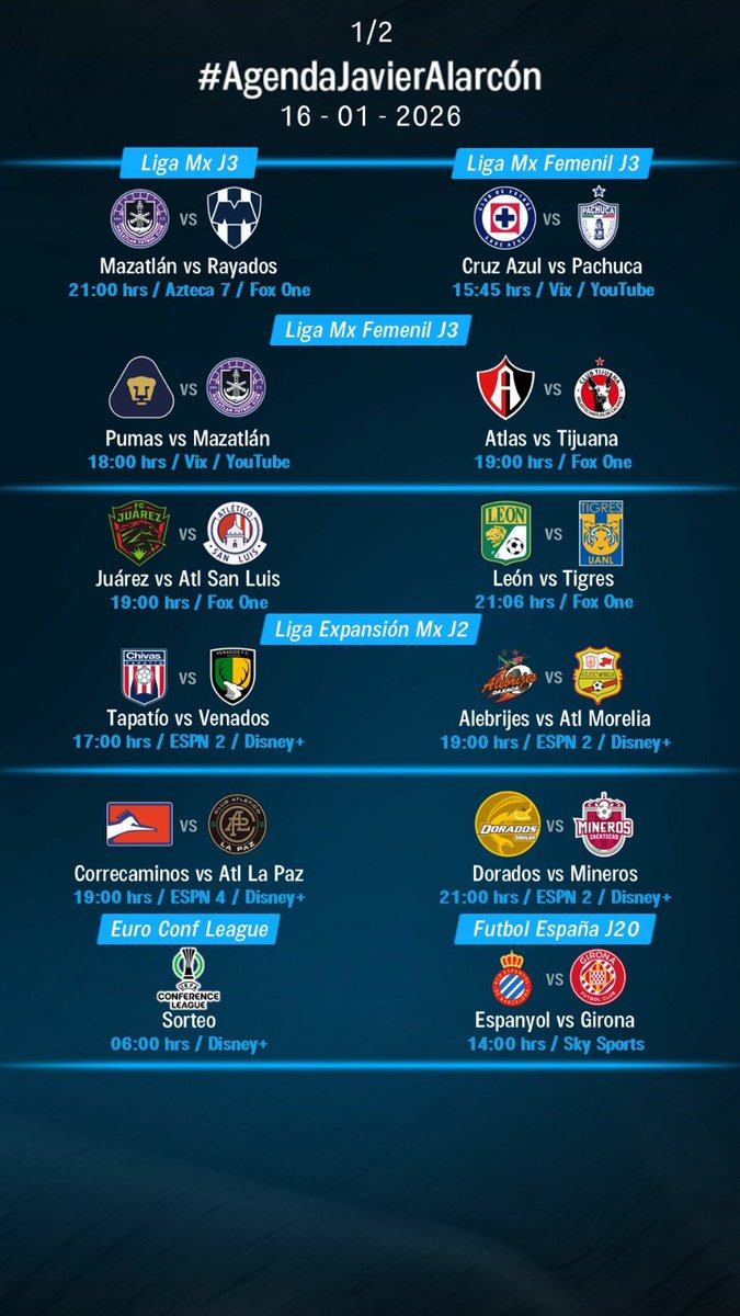 Javier_Alarcon_'s tweet image. #AgendaJavierAlarcon | #LigaBBVAMX #ExpansiónMX #LigaBBVAMXFemenil #Bundesliga #SerieA #Ligue1 #UECL #NBA #NHL #EntreCamaradas