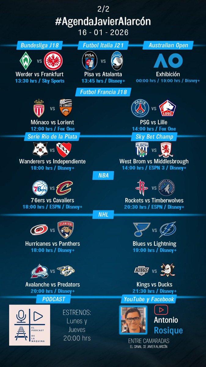 Javier_Alarcon_'s tweet image. #AgendaJavierAlarcon | #LigaBBVAMX #ExpansiónMX #LigaBBVAMXFemenil #Bundesliga #SerieA #Ligue1 #UECL #NBA #NHL #EntreCamaradas