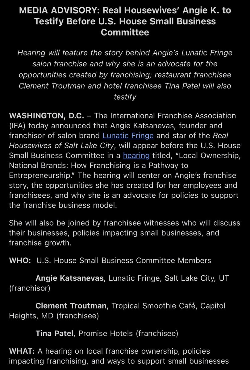 DaniellaMicaela's tweet photo. 🚨Attention all @RHOSLC fans:

Angie K will testify on Capitol Hill NEXT WEEK ->

Details: https://t.co/LmiELDC2pN