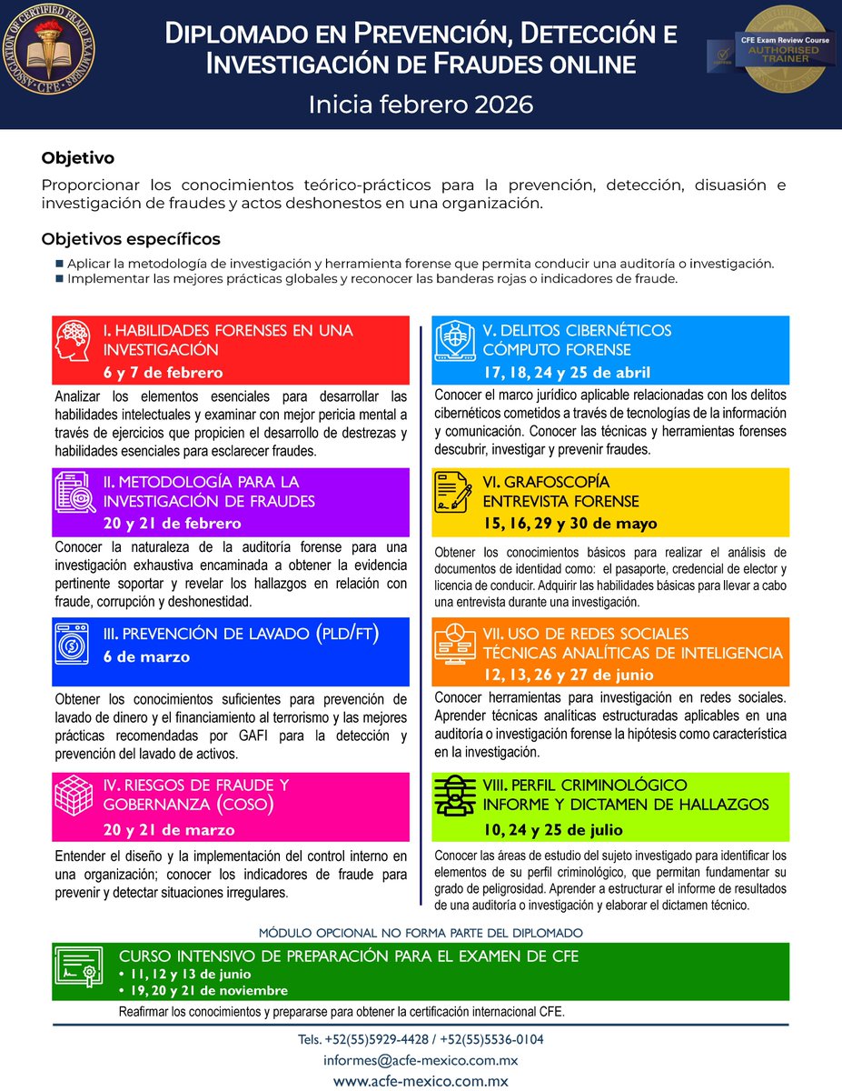 Diplomado en prevención, detección e investigación de fraudes 2026
acfe-mexico.com.mx/inicio/diploma…