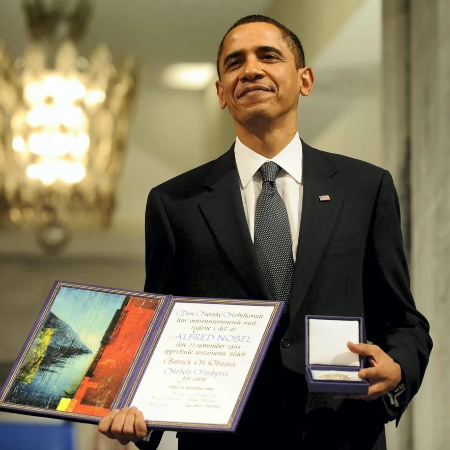 mattmfm's tweet image. What it looks like when the President of the United States actually wins a Nobel Peace Prize — and doesn’t have to steal one.