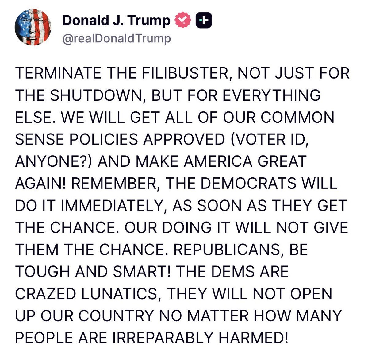 EricLDaugh's tweet image. 🚨 BREAKING: Conservatives are demanding the Senate GOP GET MOVING on nationwide voter ID, citizenship, mass mail-in ballots and other issues supported by 80% of the American public

Election Day is in 291 days.

NUKE THE FILIBUSTER. Listen to Trump. Get it DONE. 🇺🇸